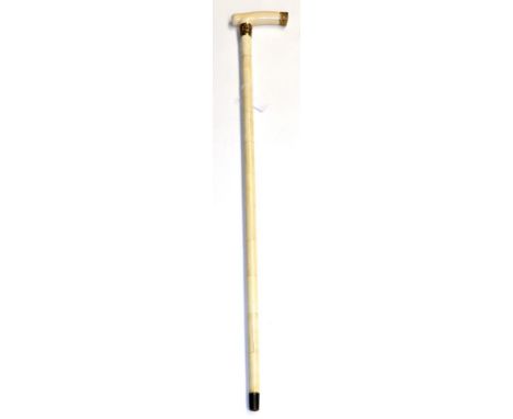 An ivory and bone walking stick, 19th century, the ferrule and end cap stamped 18ct, 87cm