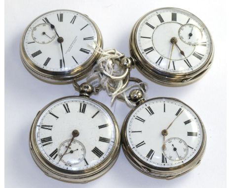 Four open faced silver pocket watches, the first, signed Wm Alexandra, Hexham, 1872, gilt fusee lever movement signed, dust c