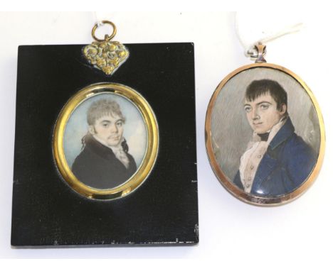 English School (early 19th century): miniature portrait of a gentleman, bust length, wearing a blue jacket and white stock, 6