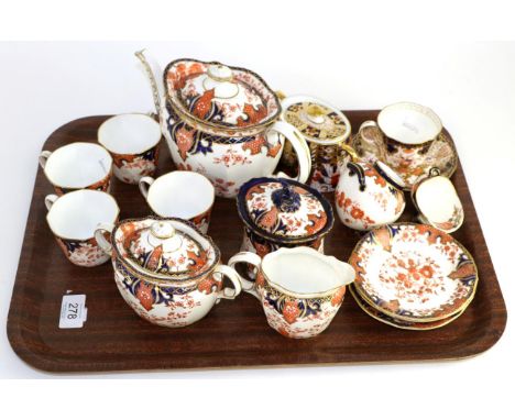 Royal Crown Derby Imari tea service comprising four cups and saucers, teapot, cream jug and sugar bowl, a similar cup and sau