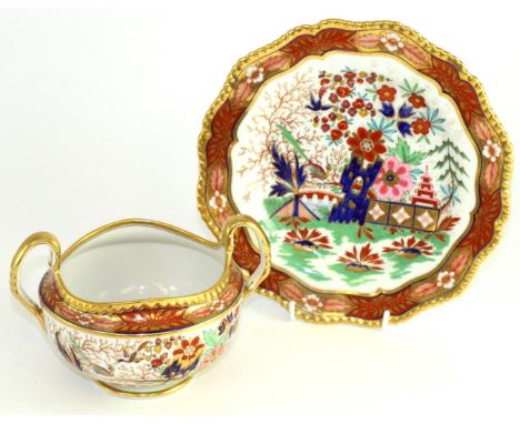 A Flight Barr & Barr Worcester porcelain twin-handled sucrier, circa 1820, painted with an Imari design, 18cm wide; and a sim