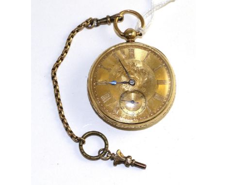 An 18ct gold open faced pocket watch, signed G. Wilson, Appleby, circa 1850, fusee lever movement, gold coloured dial with Ro