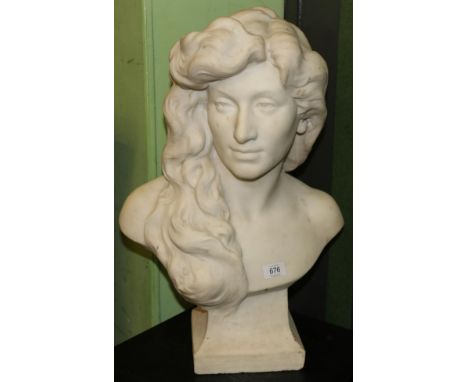 An Art Nouveau marble bust, M Rouillier 19th/20th century of a classical female with long hair the base signed and dated 1905