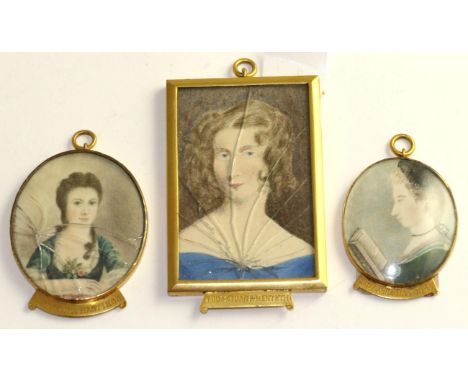 A portrait miniature of a lady named 'Stuart-Menteth' 6cm high, an oval miniature portrait of 'Lady Selina Hastings' 5cm high
