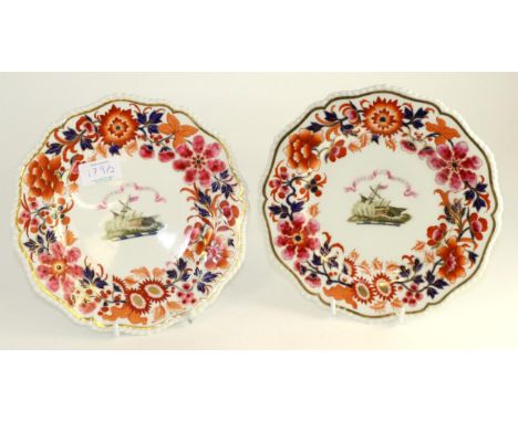 A pair of Flight Barr & Barr Worcester porcelain dessert plates, circa 1820, painted with the arms of Alexander Dick within a