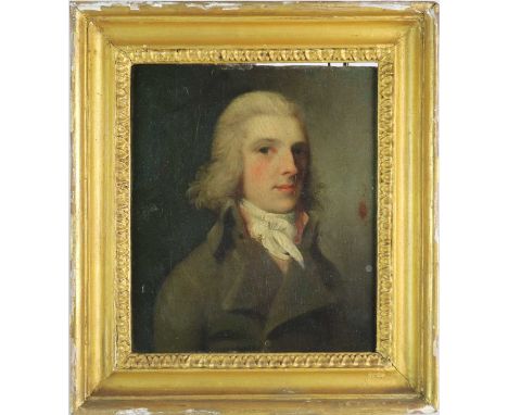 British School (Late 18th Century) Portrait of a Young Gentleman, head and shoulders with powdered hair, wearing a green jack