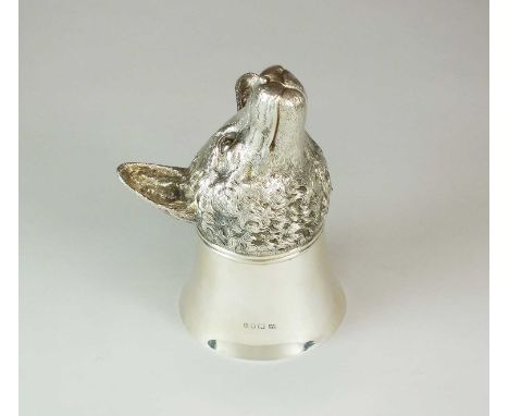 A silver fox mask stirrup cup, Mappin &amp; Webb, London 1933, the plain polished cup mounted with cast fox mask, 17cm high, 