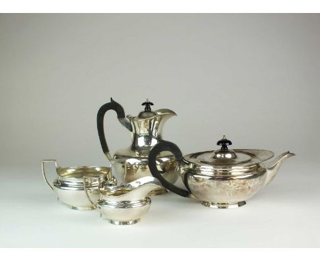 A four piece silver tea service, Mappin &amp; Webb, Sheffield 1919, each piece of circular form, comprising; a teapot, 12.5cm