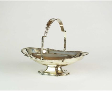 A silver swing handled basket, James Deakin &amp; Sons, Sheffield 1929, of lobed rectangular form with gadrooned rim and rais