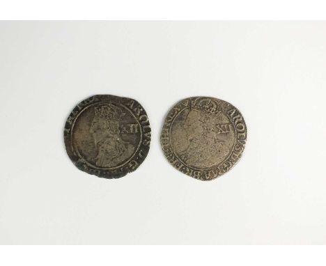 A Charles I shilling, 1632/33, mm Harp, Spink ref. S 2789, together with a Charles I shilling, 1633/34, mm Portcullis, Spink 