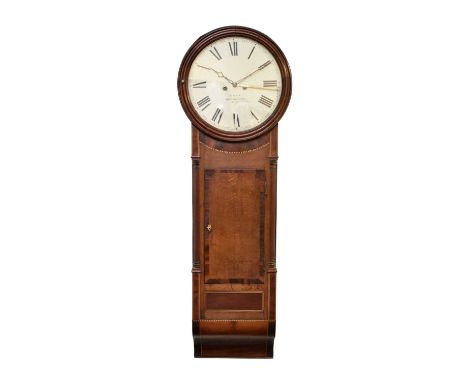 An early 19th century oak and mahogany cross-banded tavern-type clock, by 'W.E.Evans, Welshpool Quay', with a painted dial, a