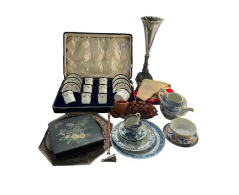 Cased Crescent China tea service, Worcester, epergne, Oriental ceramics, soapstone, etc.