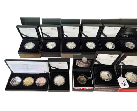 A very good collection of predominantly Royal Mint £5 silver proof coins inc 50th Ann of England Winning the 1966 Word Cup, R