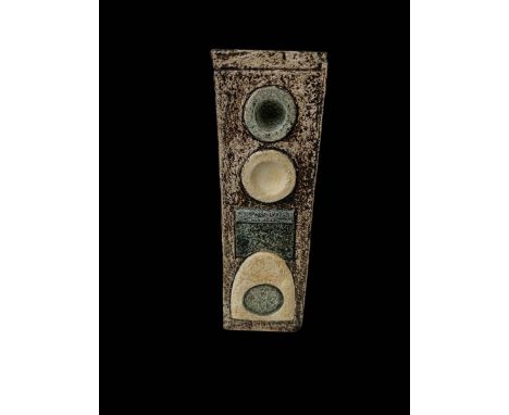 Troika rectangular vase with Newlyn mark, signed Avril Bennett, 22cm high.