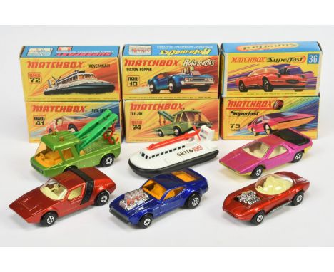 Matchbox Superfast group of early 1970's issue Cars. (1) 10b Ford Mustang Piston Popper2 (2) 36b Hot Rod Draguar - metallic r