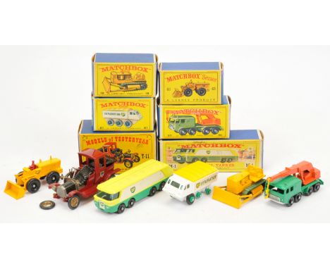 Matchbox Regular Wheels Group To Include -&nbsp; 18d Caterpillar Bulldozer - Yellow, 30c Faun Crane - Green with orange jib, 