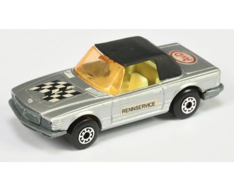 Matchbox Superfast 6b Mercedes 350SL German Market Issue - metallic silver body with "AvD Rennservice" labels, black plastic 