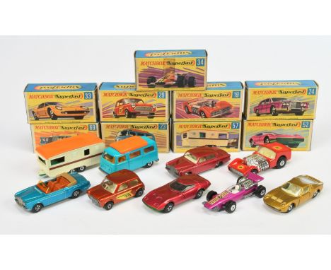 Matchbox Superfast group to include 29b Racing Mini - metallic bronze body with orange outline racing number 29 door labels;&