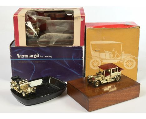 Lesney Giftware a group of boxed items - (1) Y7 1912 Rolls Royce - gold coloured plating mounted on lift off lid Wooden box (