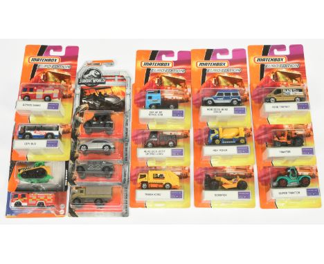 Matchbox, Euro Edition set off 11/12 (Missing Volkswagen Caddy), with some Jurassic Park models and similar. Conditions appea