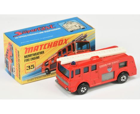 Matchbox Superfast No.35a Merryweather Marquis Fire Engine - red body, grey grille and base with model number 35 cast, 5-spok