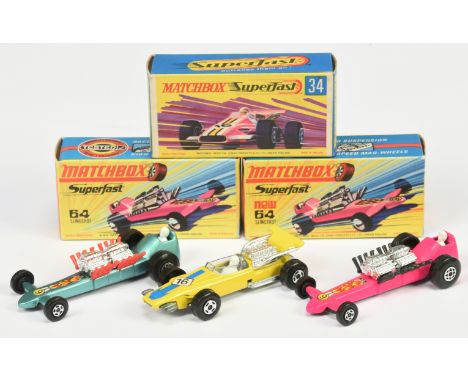 Matchbox Superfast group (1) 64b Slingshot Dragster - metallic silver-blue body, chrome engine with red exhausts, figure driv