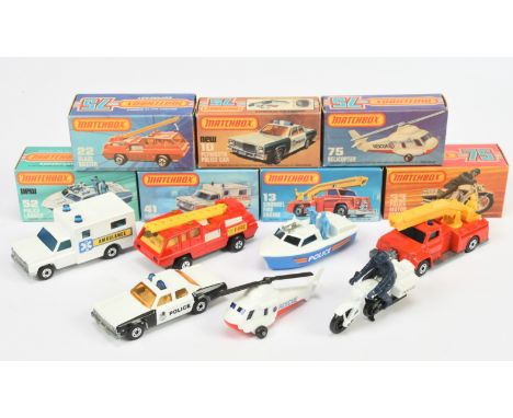 Matchbox Superfast A Group of Emergency Related To Include - 33e "Police" Motorbike with rider; 41c "Ambulance" - White; 22c 