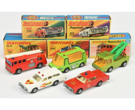 Matchbox Superfast group of Emergency Service Vehicles. (1) 46b Stretcha Fetcha Ambulance Roman Numeral Issue - lime green bo