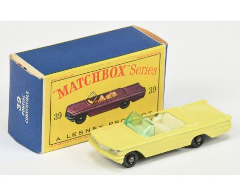 Matchbox Regular Wheels 39b Pontiac Bonneville Convertible - Stannard Code 15 - primrose yellow body with silver trim to gril