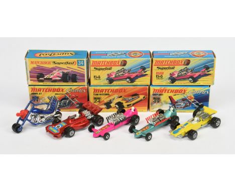 Matchbox Superfast group (1) 24b Team Matchbox Racing Car - metallic red body with racing number 8 nose label (2) 34a Formula