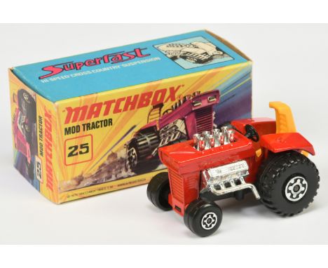 Matchbox Superfast 25b Mod Tractor - TWIN PACK ISSUE - Darker red body, dark yellow seat, matt black base, Malttese Cross&nbs