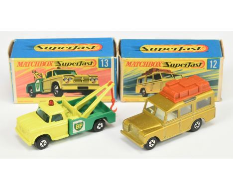 Matchbox Superfast pair of early issues. (1) 12a Land Rover Safari - metallic gold body with burnt Sienna luggage, white inte