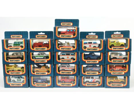 Matchbox Superfast MB Series later issues, a boxed group of Emergency/4x4 Models to include, MB18 Fire Engine - Orange, MB27 