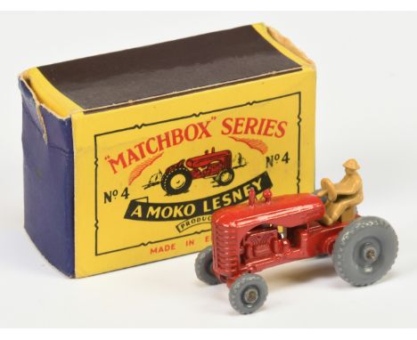 Matchbox Regular Wheels 4b Massey Harris Tractor - Stannard Code 4 - tan driver with cast open gap between arms &amp; legs, g