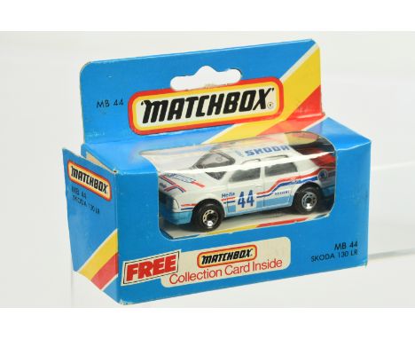 Matchbox Superfast MB44 Skoda 130 LR Rally Car - white body with blue & red racing number 44 tampo print which includes "Duck