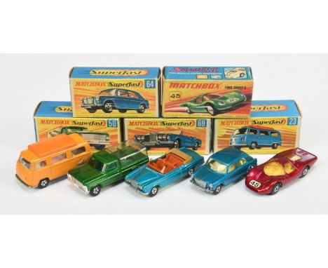 Matchbox Superfast group (1)&nbsp; 23a Volkswagen Transporter Camper Van - orange body with sailboat labels, orange plastic o