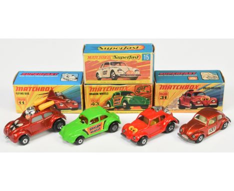 Matchbox Superfast VW  group (1)11b Flying Bug - metallic red body with heart  hood label, grey windows, bare metal base with