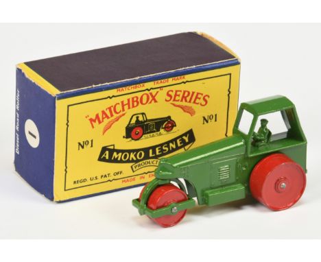 Matchbox Regular Wheels 1c Aveling Barford Diesel Road Roller - Stannard Code 6 - dark green body, type B red metal rollers w