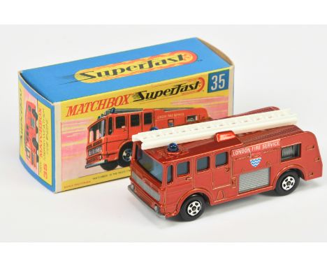 Matchbox Superfast 35a Merryweather Marquis Fire Engine - metallic red body, blue windows and roof lights, grey base, 5-spoke