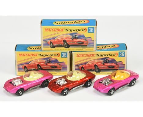 Matchbox Superfast 36b Hot Rod Draguar group (1) metallic red body without engine braces but with rear "Draguar" foil trunk l