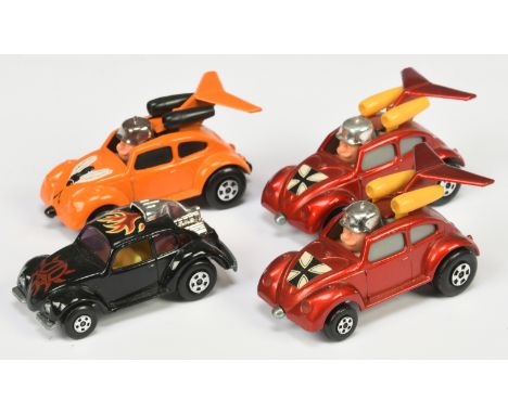 Matchbox Superfast group of Volkswagen VW Beetle (1)11b Flying Bug&nbsp; - square cut labels (2) similar (3) IV Flying Beetle