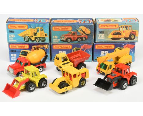 Matchbox Superfast group of Construction vehicles. (1) 19c Cement Truck; (2) 26c Site Dumper (3) 29c Tractor Shovel&nbsp; - y