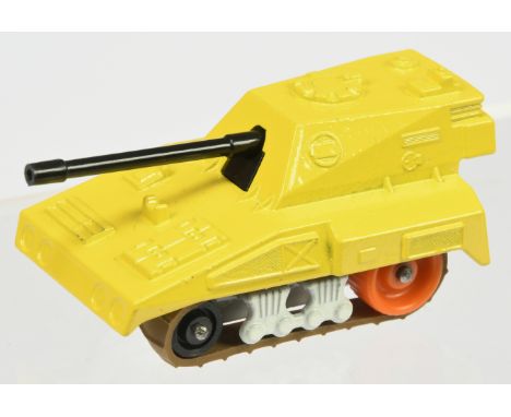 Matchbox Superfast 70c Rolamatics Self Propelled Gun factory pre-production colour trial - lemon yellow body, white base with
