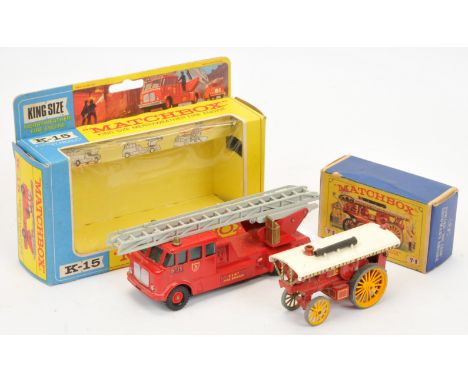 Matchbox King Size K15 Merryweather Fire Engine "Kent Fire Brigade" - Red including plastic hubs, grey ladder, silver trim - 