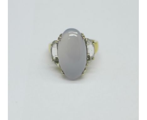 A silver gilt and simulated moonstone ring, N 
