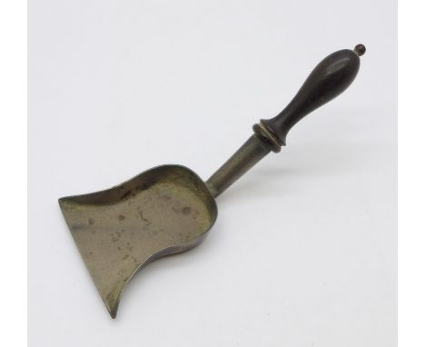 A silver caddy spoon with turned wooden handle, Sheffield 1919, Thomas Bradbury &amp; Sons 