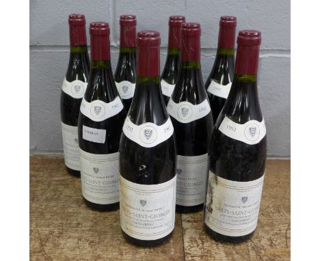 Eight bottles of Nuits-Saint-Georges 1992 red wine 