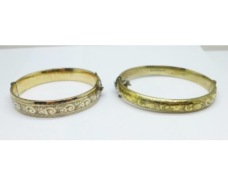 A silver gilt bangle and one other bangle marked '9ct metal core' 