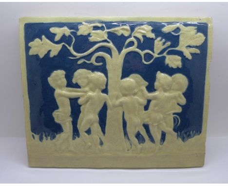 A Della Robbia relief moulded rectangular plaque, chip on the edge, 25cm