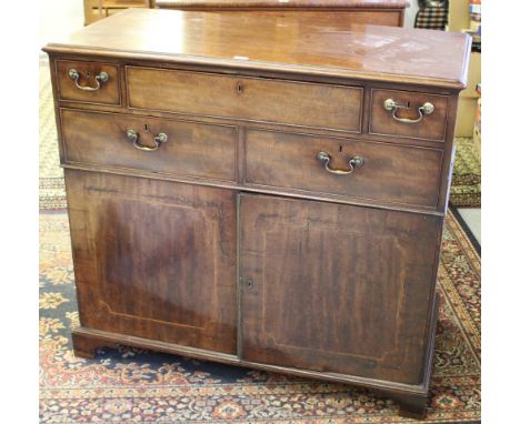 An unusual George III mahogany secretaire map or plan chest (possibly made in Whitehaven), the moulded rectangular top above 